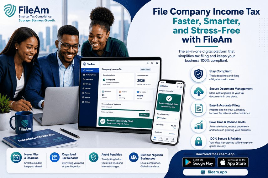 Business professionals using FileAm's digital platform to file Company Income Tax online in Nigeria quickly and securely.